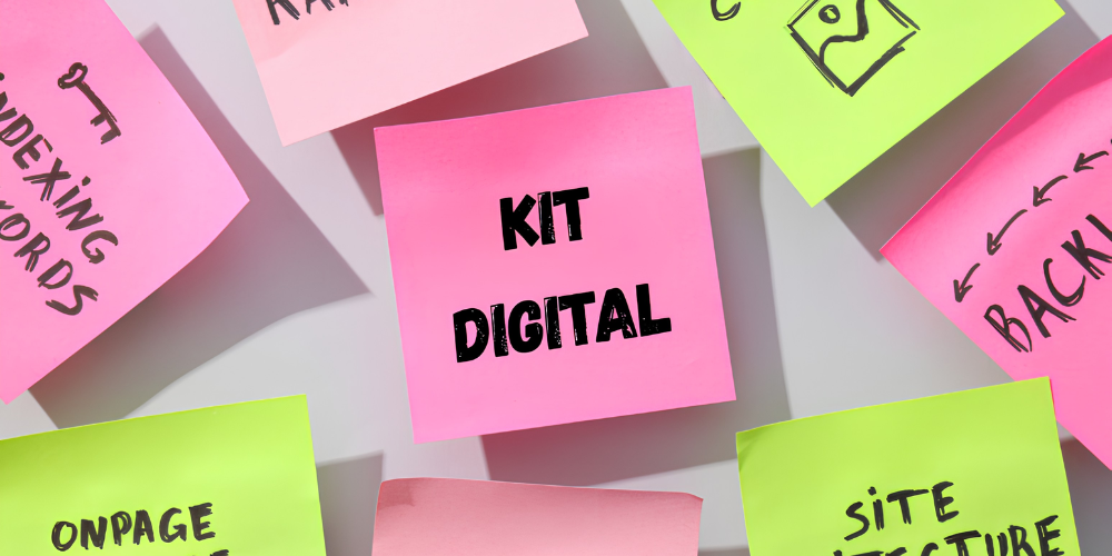 Notas adhesivas con Kit Digital en el centro y tareas de digitalización alrededor