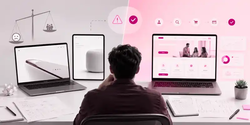 Comparativa visual entre una web inspirada en Apple y una web enfocada a conversión
